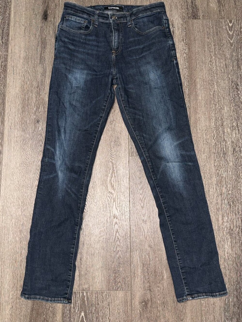 Men's Slim Straight Fit Express Hyper Stretch Jeans Size 32x34 Whiskers